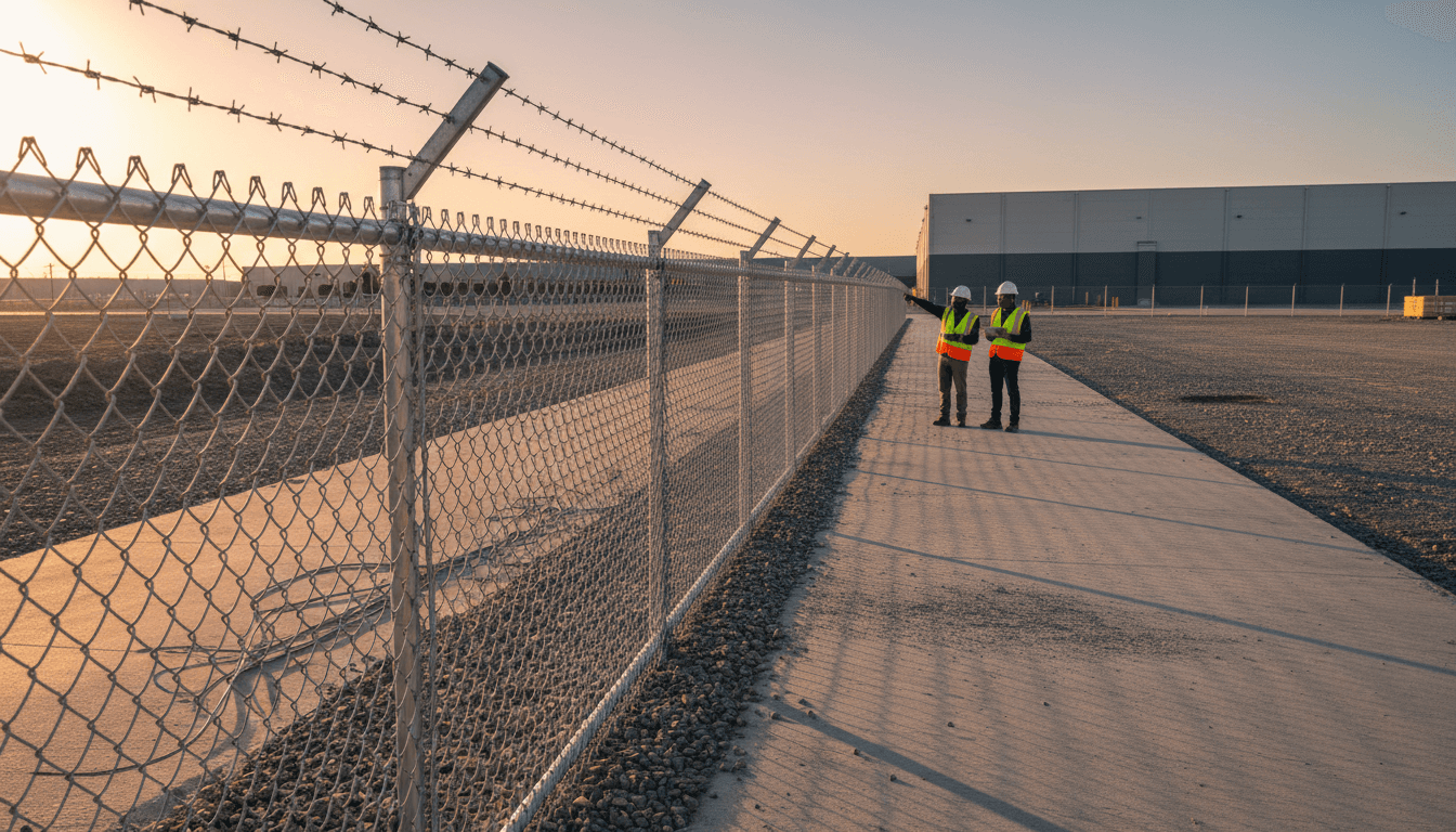 Crew installing a metal fence on a commercial property in Toronto