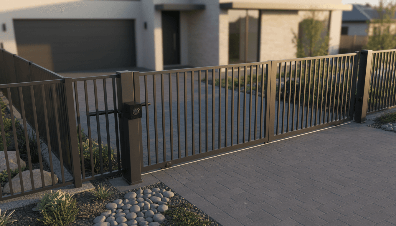 Metal security fence around a commercial property